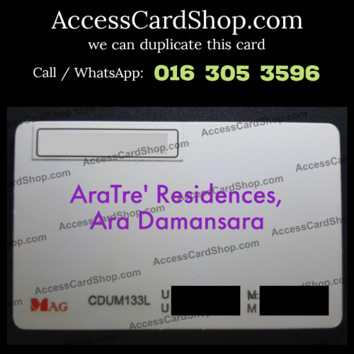 Duplicate Aratre Residences Ara Damansara Car Parking Lift Lobby Door MAG CDUM133L Access Card