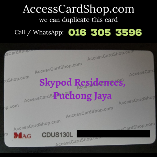 Duplicate Skypod Residence Puchong Car Parking MAG CDUS130L Access Card