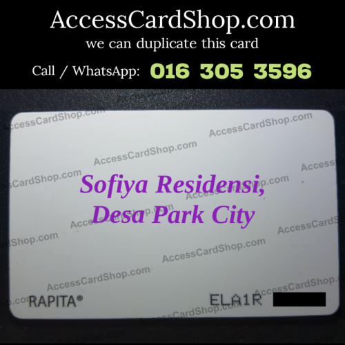 Duplicate Sofiya Residensi Desa Park City Car Parking Lift Lobby Door RAPITA ELA1R Access Card